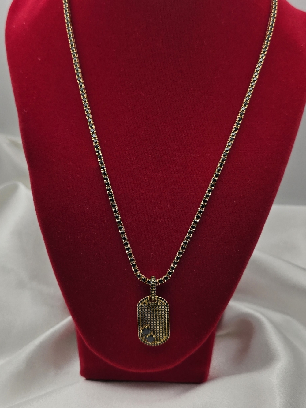 18k Yellow Gold Over Sterling Silver Black Moissanite Double Heart Dogtag Set